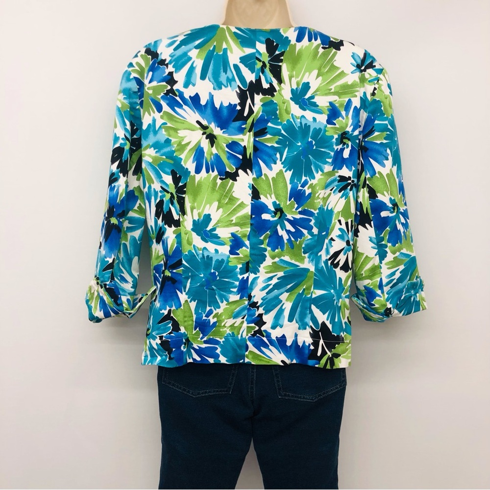 Chaus Blue Green White Floral Jacket - Picture 15 of 16